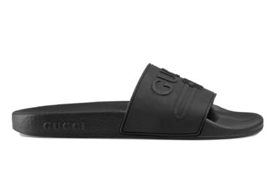 Dép Gucci Logo Slide Black Rubber Replica