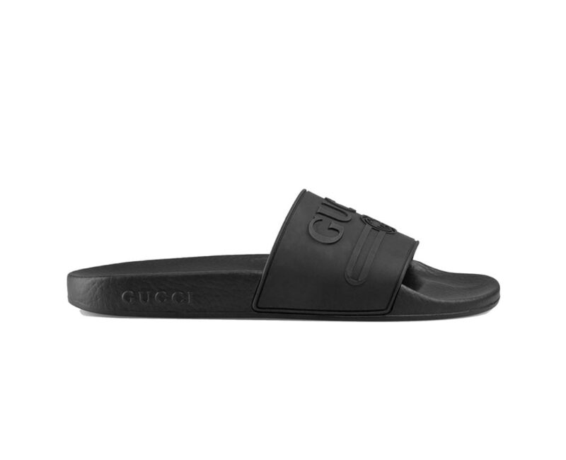 Dép Gucci Logo Slide Black Rubber Replica