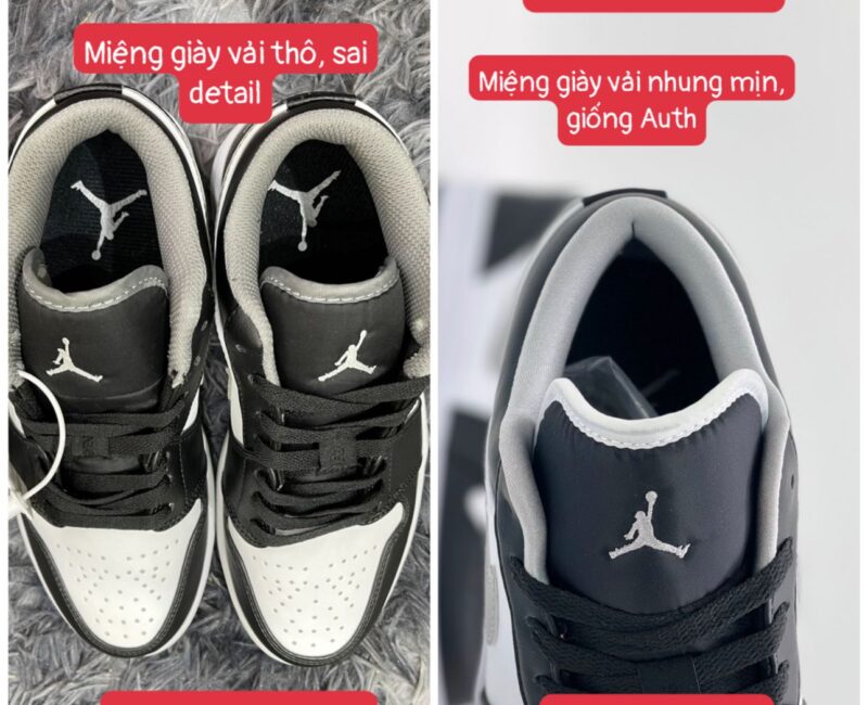 So sánh phân biệt giày nike air jordan 1 smokey grey v3 rep 1:1 và rep thường