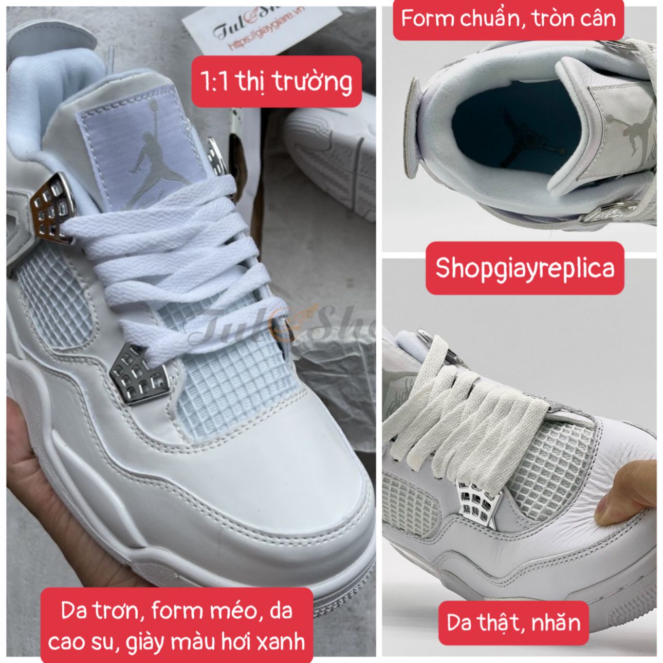 so sánh Giày Nike Air Jordan 4 Retro Pure Money (full trắng) Like Auth