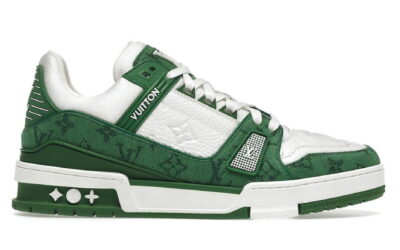 Giày Louis Vuitton LV Trainer Green Monogram Denim White siêu cấp Like Auth