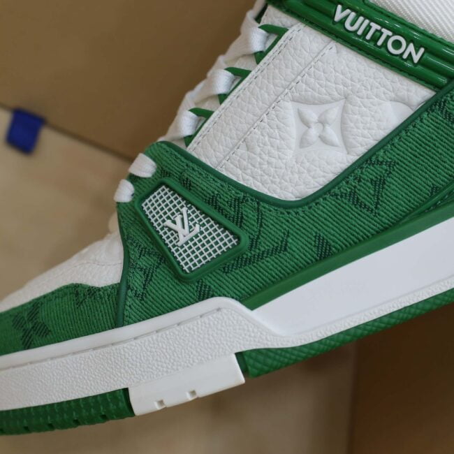 Giày Louis Vuitton LV Trainer Green Monogram Denim Like Auth