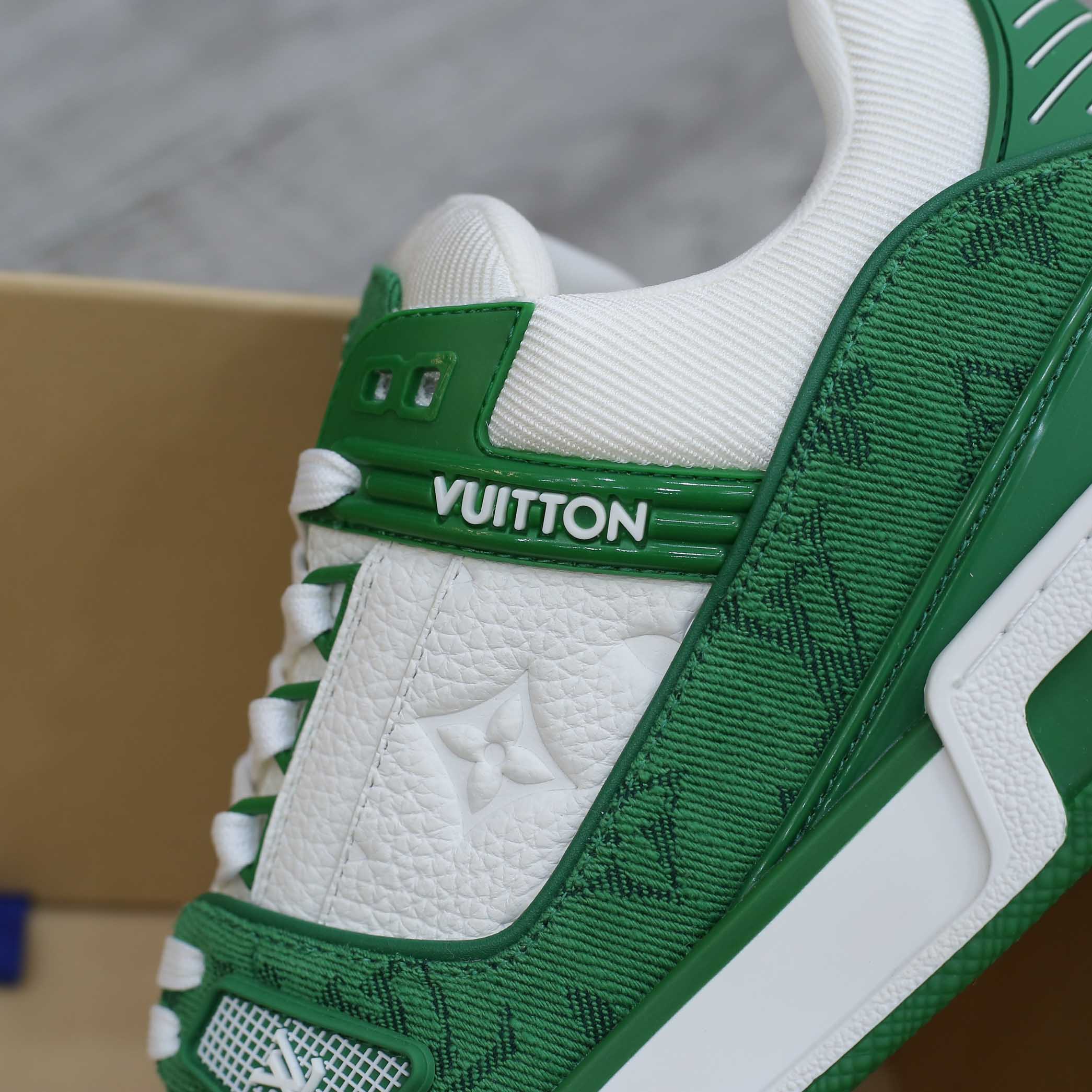 Giày Sneaker Louis Vuitton Lv Trainer Monogram Denim Green Xanh Like Auth