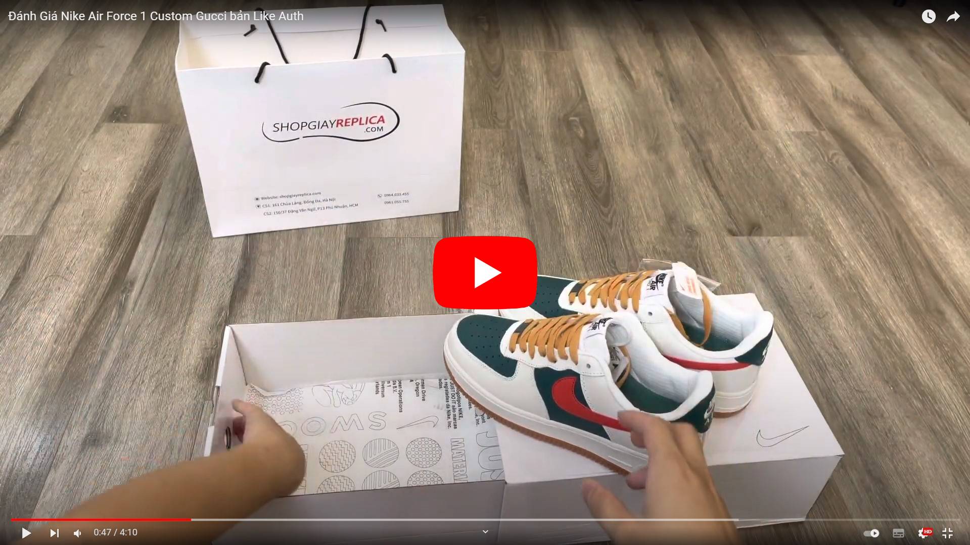 Video Giày Nike Air Force 1 Low ID Gucci Cream Green Red Like Auth