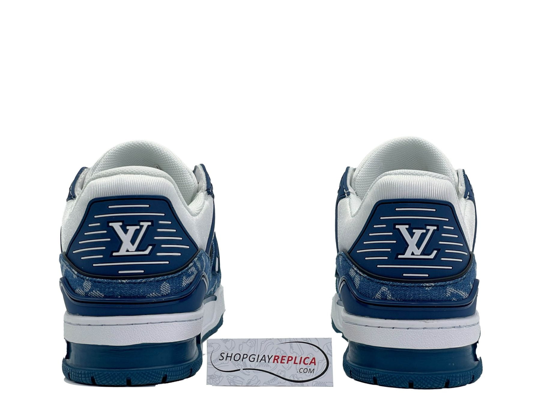 Giày Louis Vuitton LV Trainer Monogram Denim White Blue Siêu Cấp replica 1:1