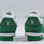 gót Giày Louis Vuitton LV Trainer White Green Monogram Denim Xanh Siêu Cấp