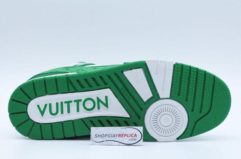 đế Giày Louis Vuitton LV Trainer White Green Monogram Denim Xanh Siêu Cấp