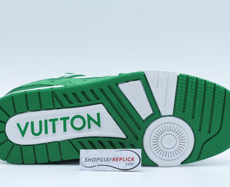 đế Giày Louis Vuitton LV Trainer White Green Monogram Denim Xanh Siêu Cấp