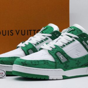 giày sneaker Louis Vuitton LV Trainer Xanh Green Monogram Denim White siêu cấp