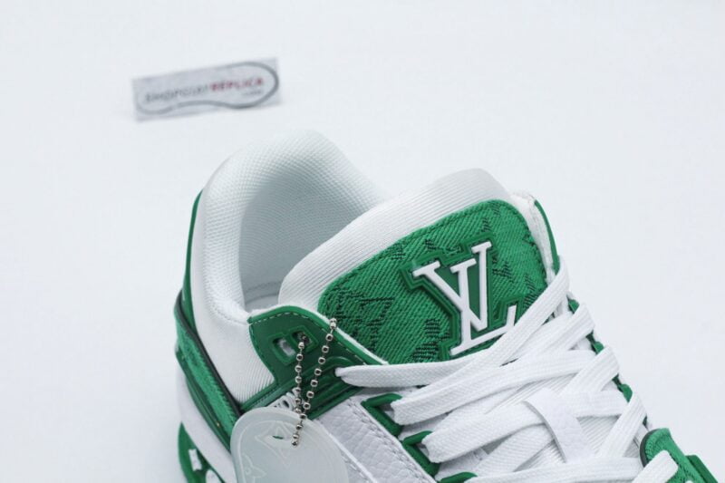 Giày Louis Vuitton LV Trainer Green Monogram Denim White siêu cấp rep 1:1