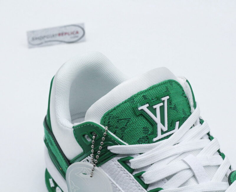 Giày Louis Vuitton LV Trainer Green Monogram Denim White siêu cấp rep 1:1