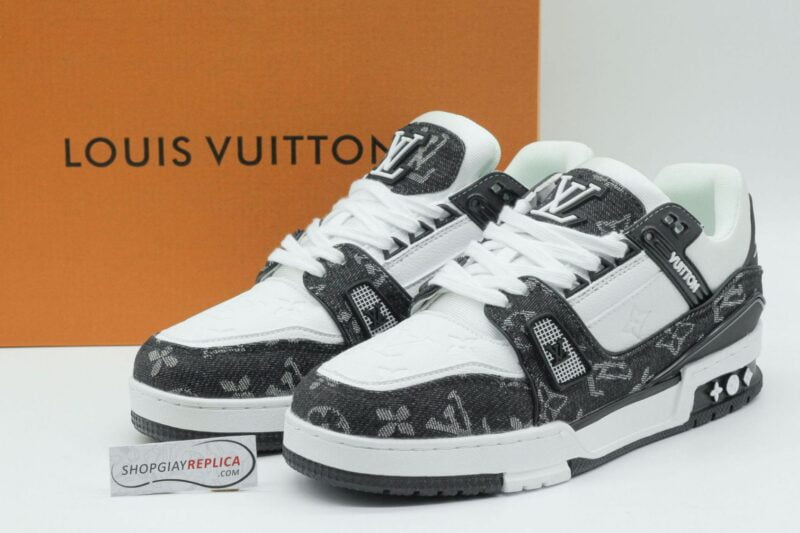 Giày Louis Vuitton LV Trainer Monogram Denim đen trắng Black White rep 1:1 Siêu Cấp