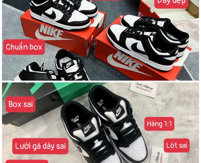 so sánh chi tiết nike dunk black white like auth