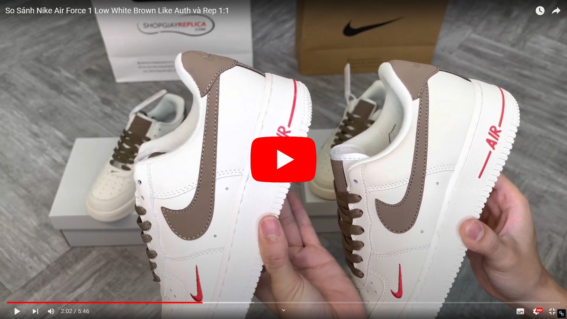 Video Giày Nike Air Force 1 Low White Brown Like Auth