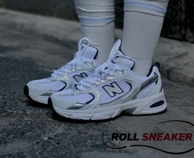 Giày New Balance 530 Trainers Running White Navy On Feet