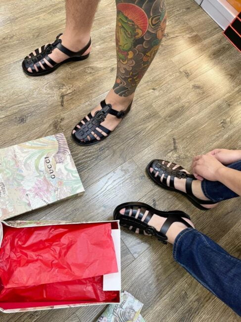 onfeet Dép Rọ Gucci Đen mặt GG Siêu Cấp
