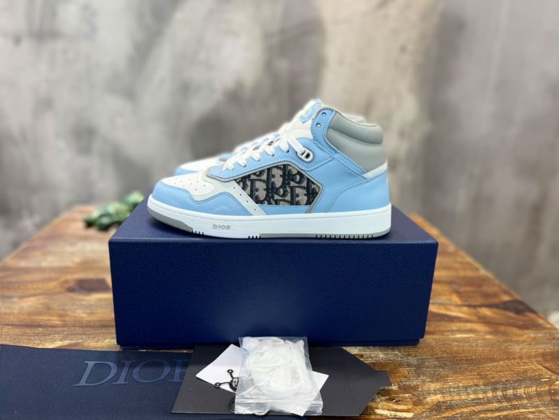 Giày Dior B27 High Light Blue and White Gray họa tiết vải Dior Oblique Jacquard Like Auth