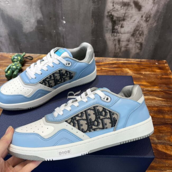 Giày Dior B27 Low Light Blue and White Gray họa tiết vải Dior Oblique Jacquard Like Auth