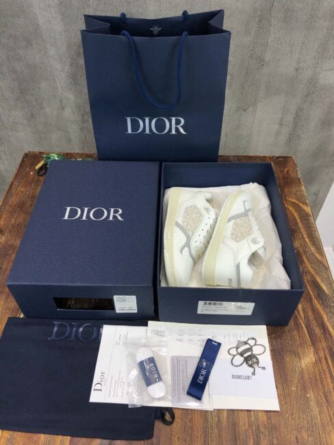 Giày Dior B27 White họa tiết vải Off-White Dior Oblique Jacquard Like Auth