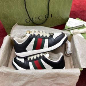 GiÃ y Gucci Screener Black White Leather Like Auth