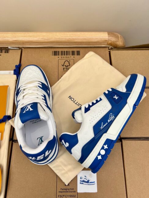 Giày Louis Vuitton Lv Trainer #54 Xanh Signature Blue White Like Auth