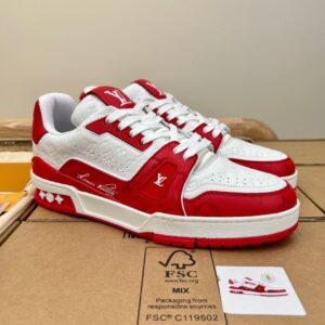 GiÃ y Louis Vuitton Lv Trainer #54 Ä�á»� Signature Red Like Auth