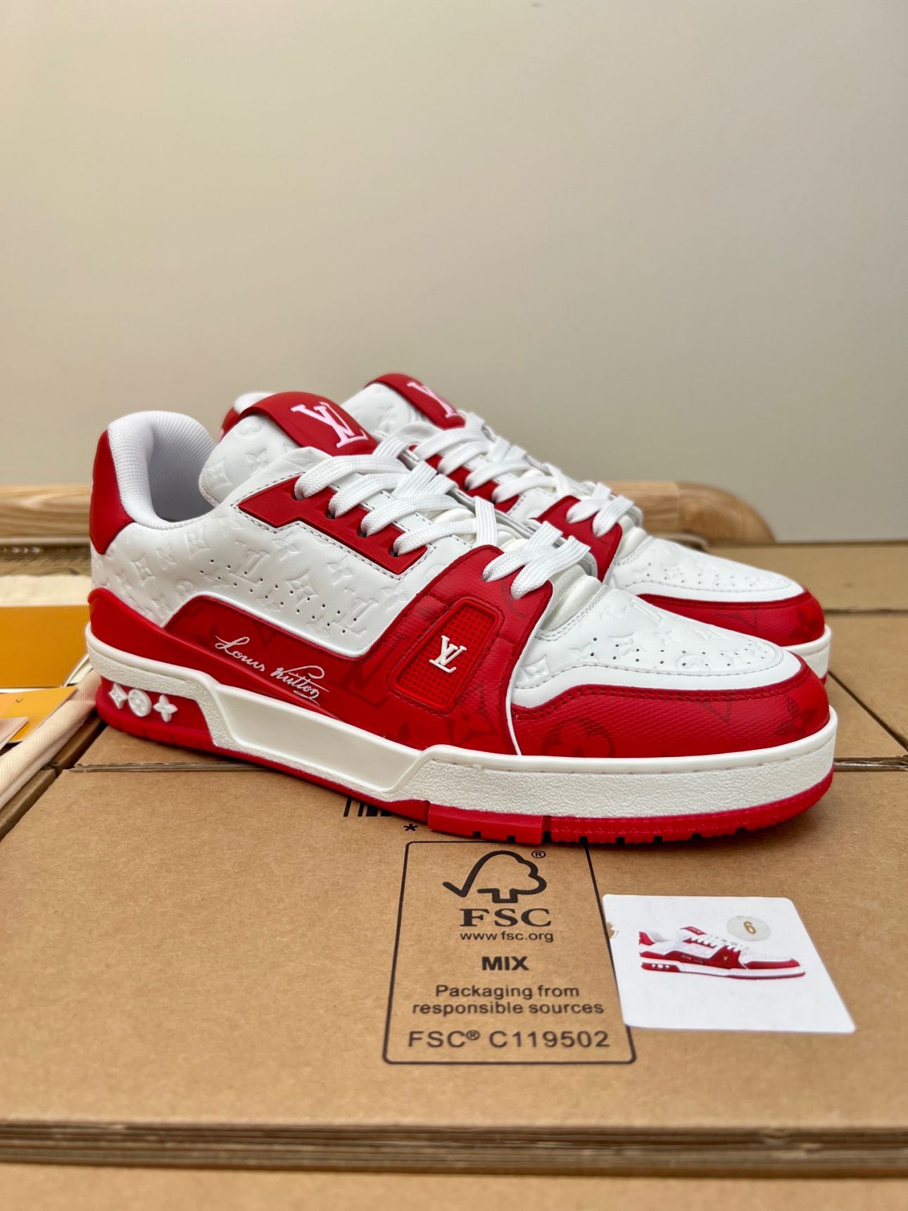 Giày Louis Vuitton Trainer 54 Signature Red White Like Auth  TUNG LUXURY