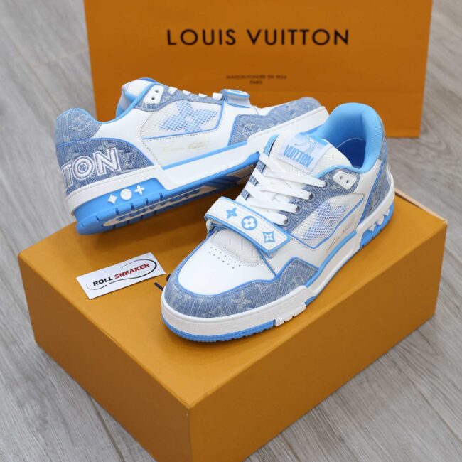 Giày Louis Vuitton Lv Trainer Monogram Denim Blue quai Velcro Like Auth