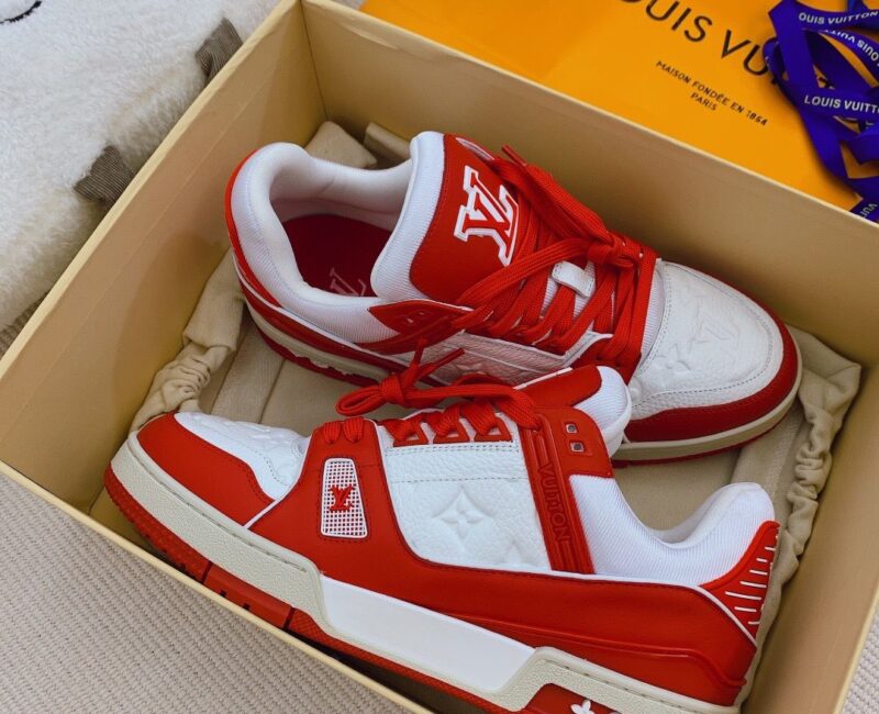 Giày Louis Vuitton Lv Trainer Monogram Đỏ Red Like Auth