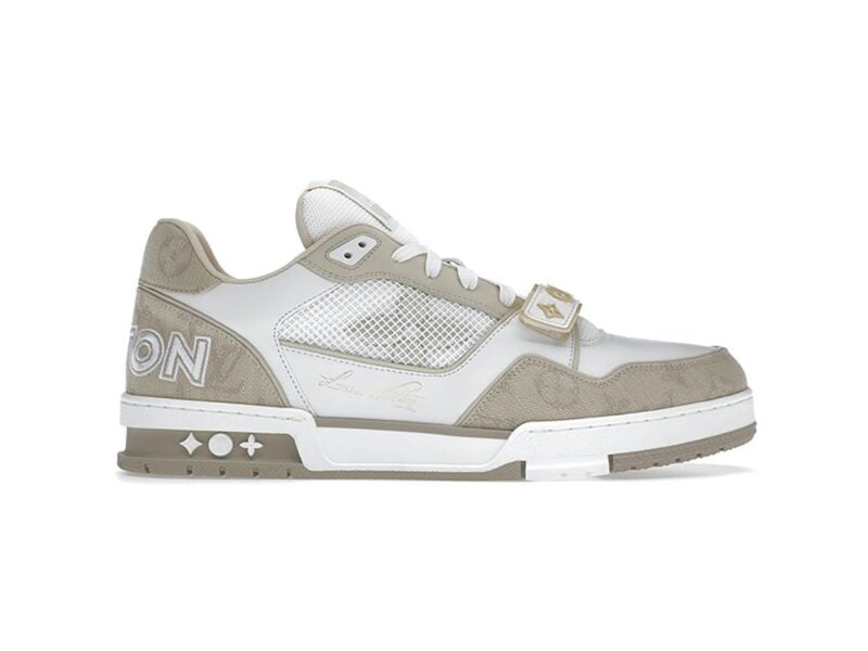 Giày Louis Vuitton Trainer Monogram Denim Beige quai Velcro Like Auth
