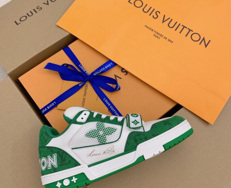 Giày Louis Vuitton Lv Trainer Monogram Xanh có quai dán velcro