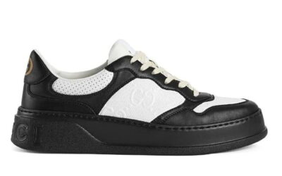 Giày Gucci GG Sneaker Black White leather họa tiết GG dập nổi