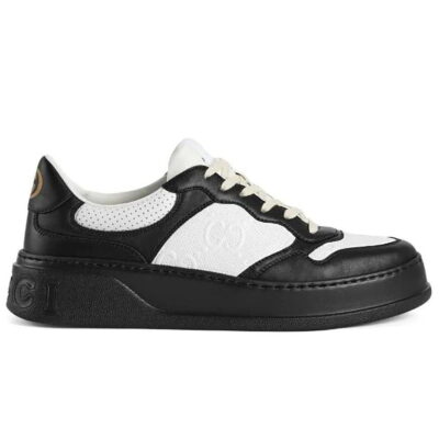 Giày Gucci GG Sneaker Black White leather họa tiết GG dập nổi