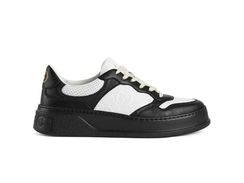 Giày Gucci GG Sneaker Black White leather họa tiết GG dập nổi