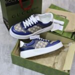 Giày Gucci GG Sneaker Black Blue Leather họa tiết GG Supreme Canvas Like Auth