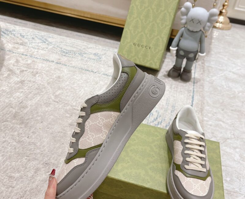Giày Gucci GG Sneaker Green Grey Leather họa tiết GG Supreme Canvas Like Auth