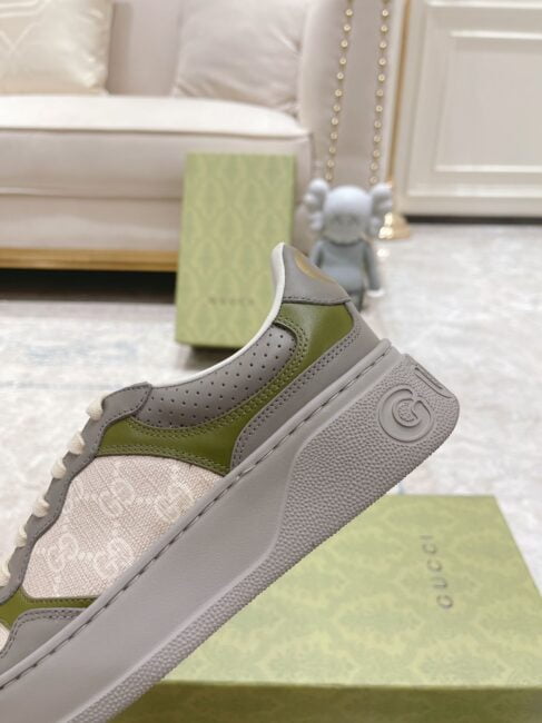 Giày Gucci GG Sneaker Green Grey Leather họa tiết GG Supreme Canvas Like Auth
