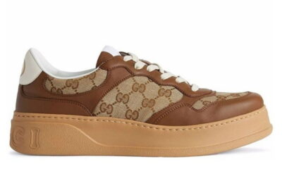 Giày Gucci GG Sneaker Brown leather da nâu họa tiết Orignal GG canvas