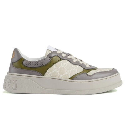 Giày Gucci GG Sneaker Green Grey Leather họa tiết GG Supreme Canvas