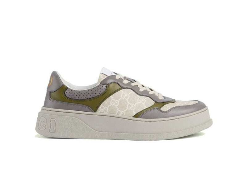 Giày Gucci GG Sneaker Green Grey Leather họa tiết GG Supreme Canvas