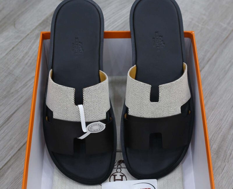 Dép Hermes Nam Canvas Bicolor Black White Like Auth