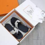 Dép Hermes Nam Canvas Bicolor Black White Like Auth