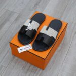 Dép Hermes Nam Canvas Bicolor Black White Like Auth