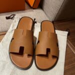 Dép Hermes Izmir Epsom Leather Brown Like Auth