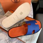 Dép Hermes Izmir Blue/Orange Xanh Cam da Epsom Like Auth