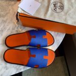 Dép Hermes Izmir Blue/Orange Xanh Cam da Epsom Like Auth