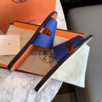 Dép Hermes Izmir Blue/Orange Xanh Cam da Epsom Like Auth