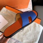 Dép Hermes Izmir Blue/Orange Xanh Cam da Epsom Like Auth