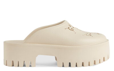 Dép Gucci Platform Perforated G Sandal Cream Like Auth