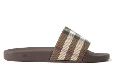 Dép Burberry Check Print Slides Dark Birch Brown